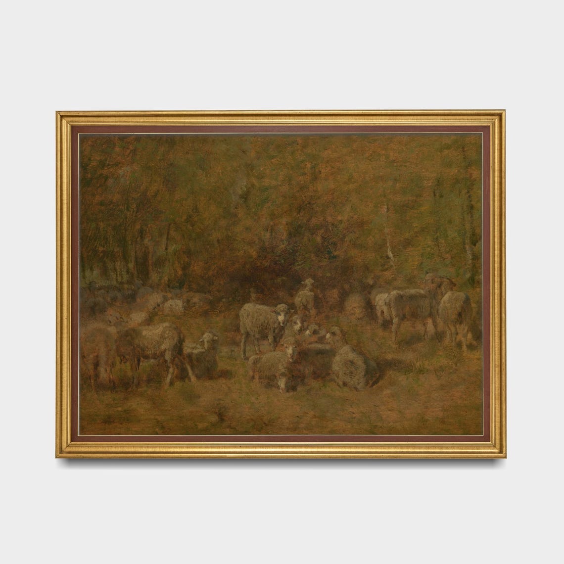 Flock of Sheep Resting in Forest Clearing at Dusk Tonalist Poster - Image 5