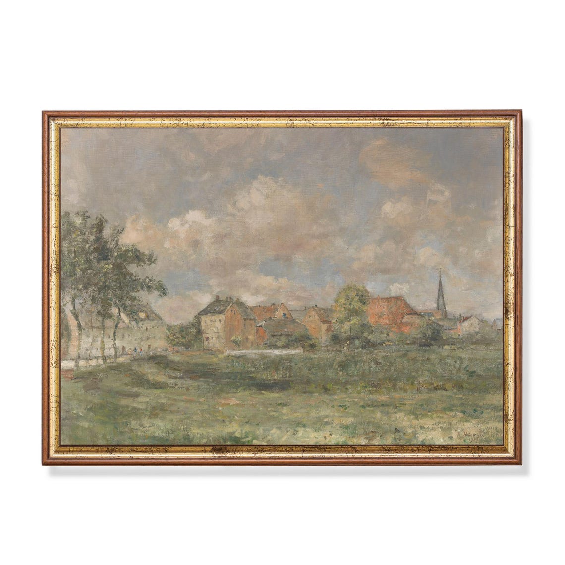 Muted Village with Church Spire Impressionist Landscape Poster