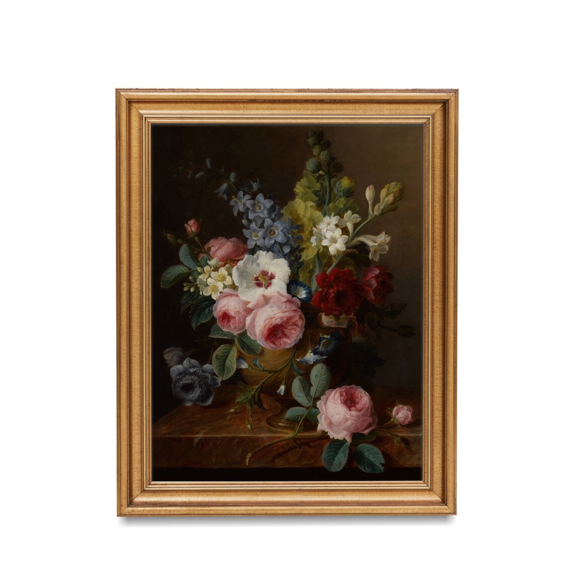 Roses and Delphiniums Dutch Floral Still Life Antique Painting Poster - Image 2