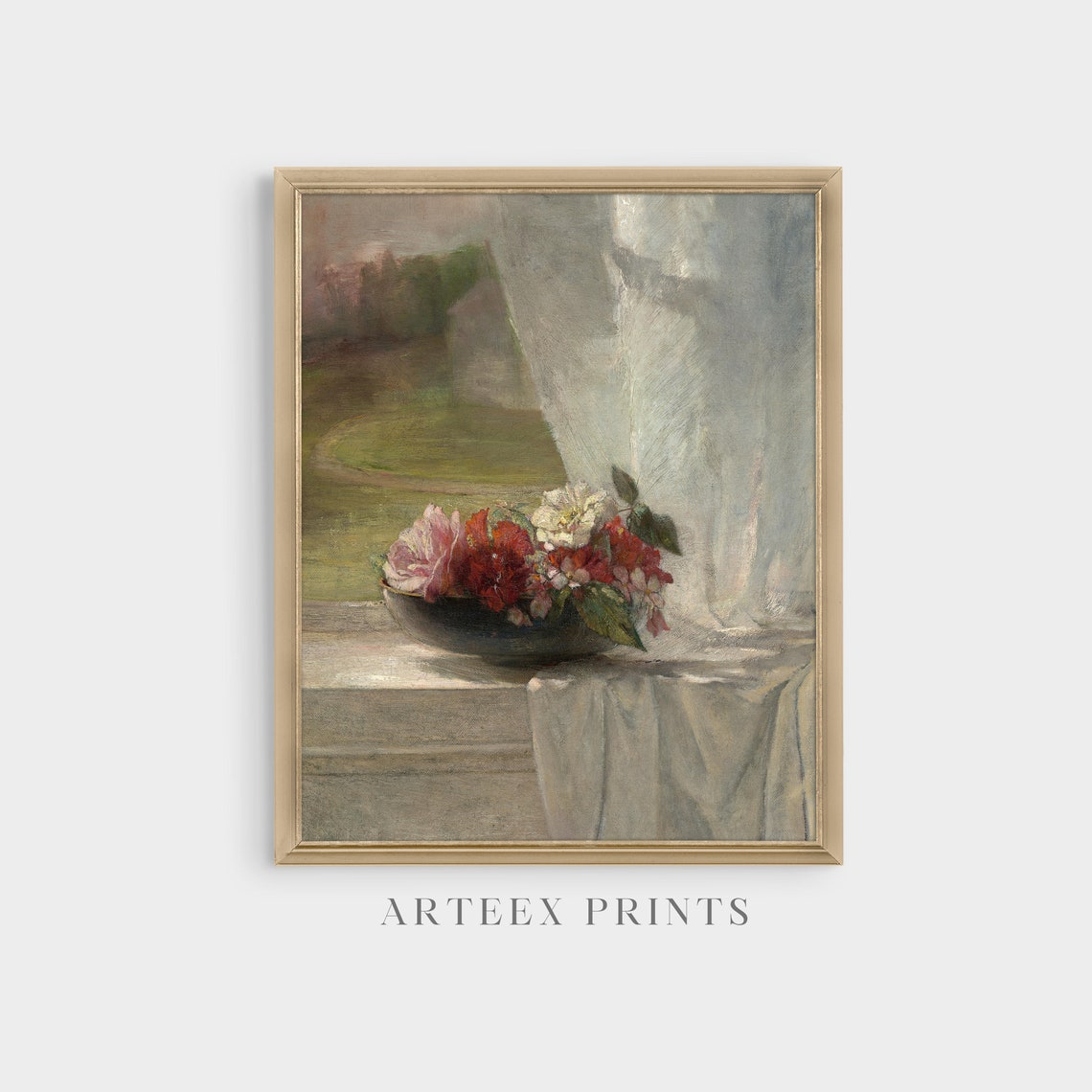Bowl of Roses on a Windowsill Vintage Floral Painting Poster - Image 5