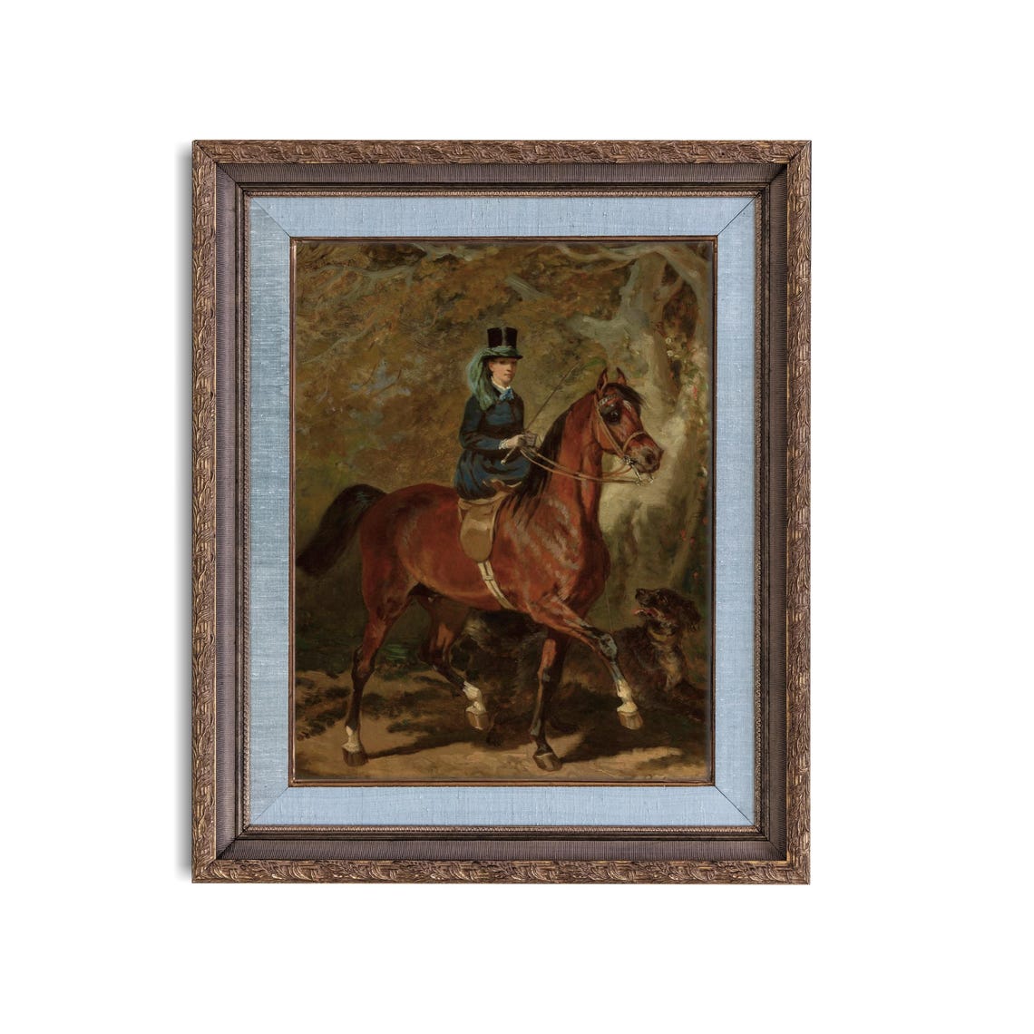 Victorian Rider in Top Hat on a Chestnut Horse with Dog Poster - Image 3
