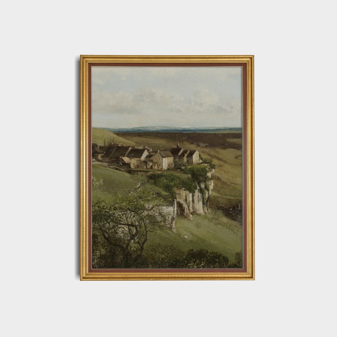 Hilltop Village Above Valley Cliffs Antique European Landscape Poster - Image 3