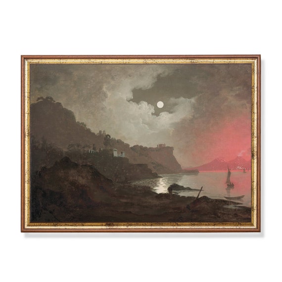 Mailed Print Vintage Landscape Painting Antique Wall Art Moody Rustic Print Moonlight Fine Art Printed And Shipped Dark Academia