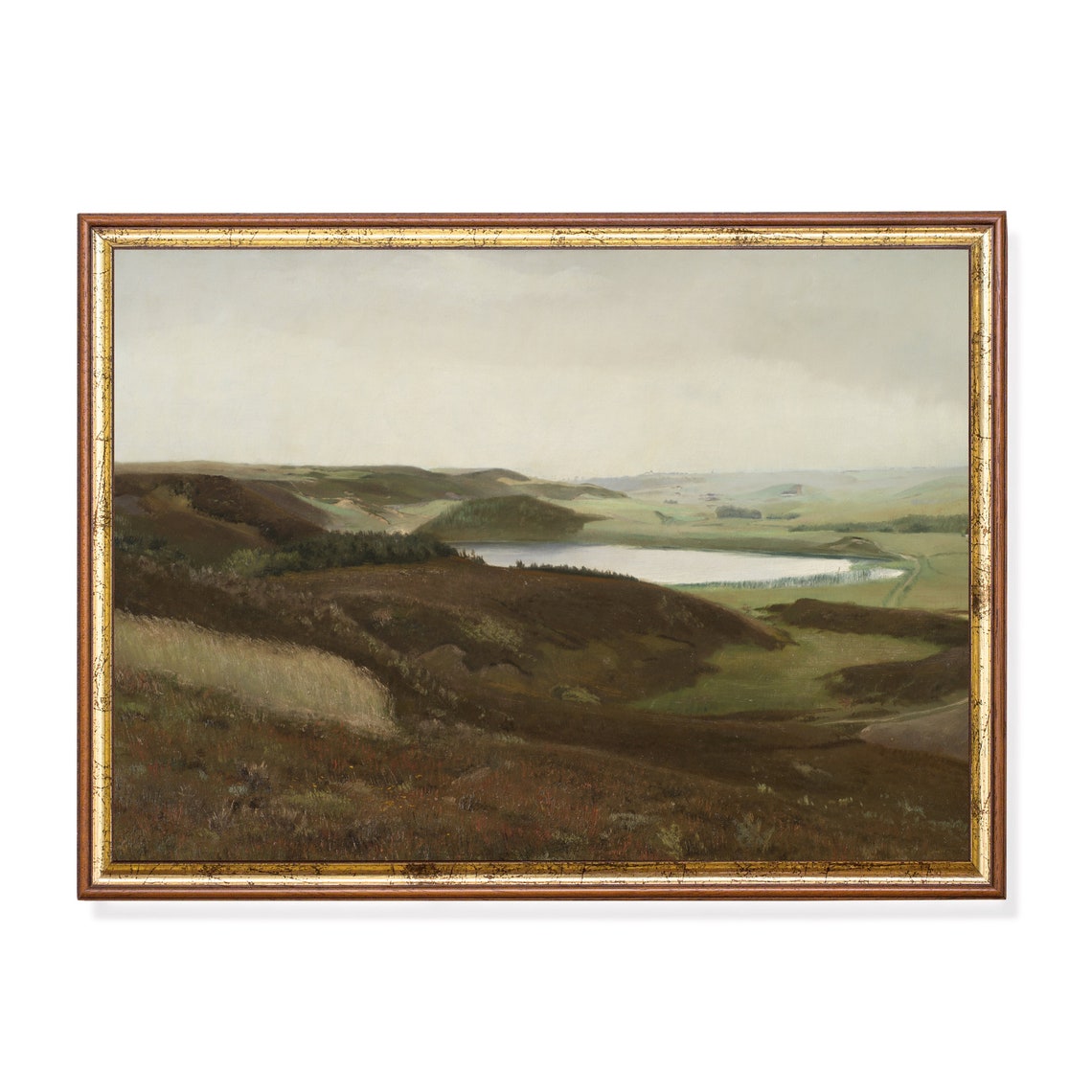 Rolling Moorland Hills Lake View Antique Rustic Landscape Poster