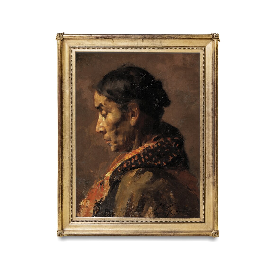 Profile Portrait of an Elderly Woman in Warm Earth Tones Antique Poster - Image 3
