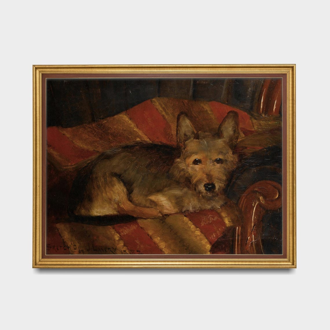 Scruffy Terrier Resting on Armchair Vintage Oil Painting Poster - Image 5