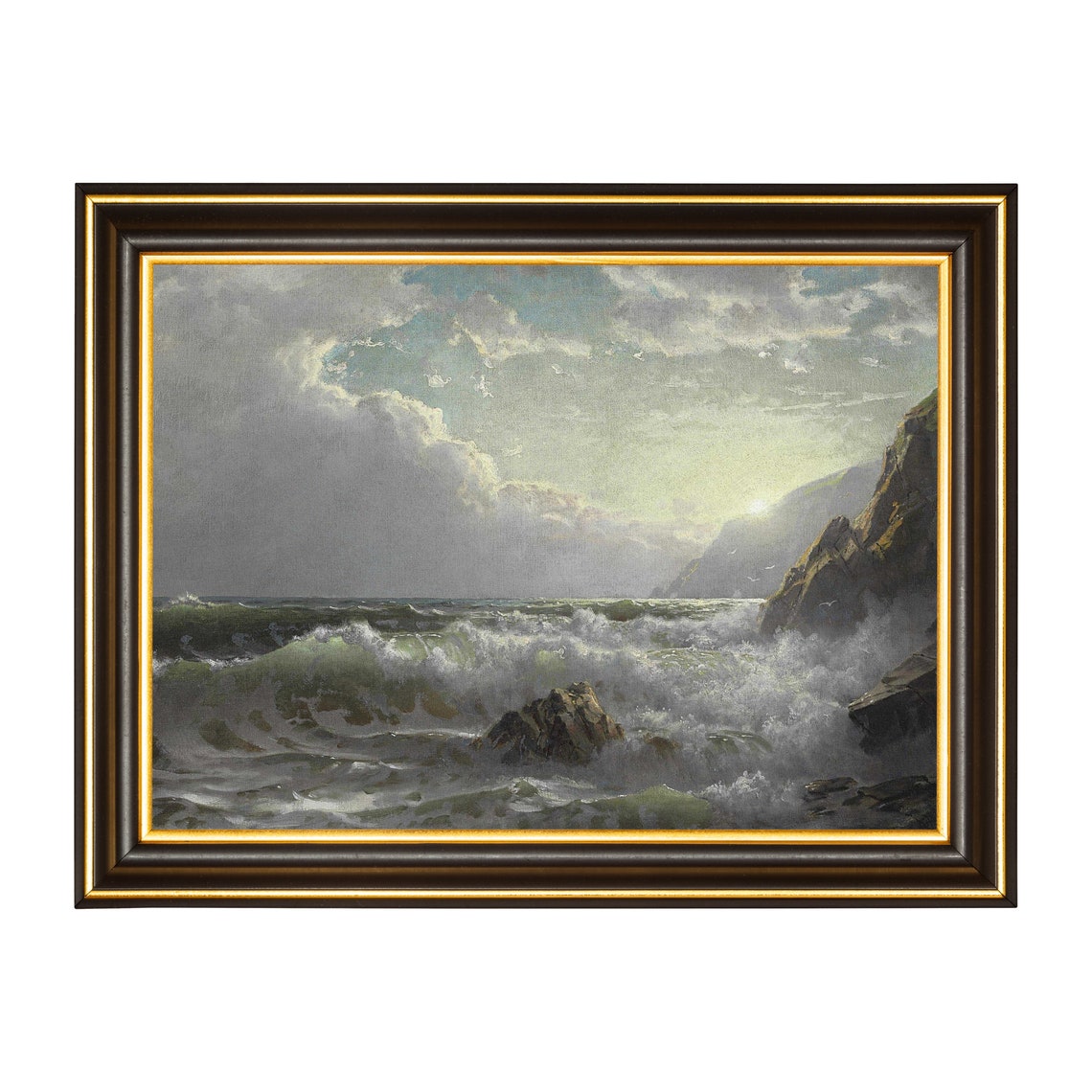 Dramatic Vintage Ocean Waves Crashing on Rocks Antique Seascape Poster - Image 2