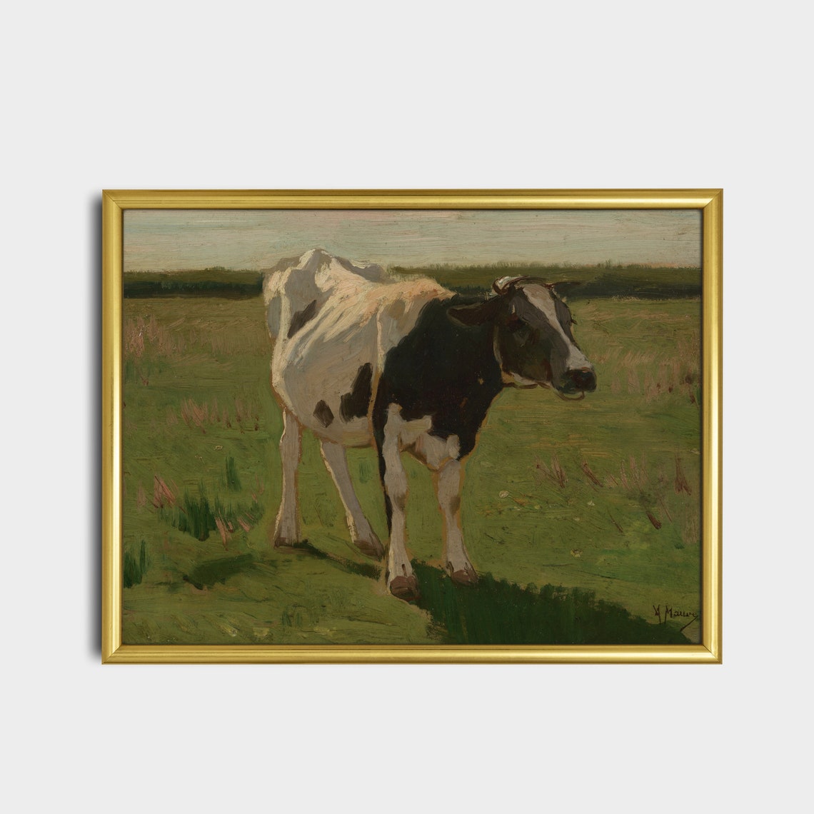 Black and White Cow Standing in a Green Meadow Vintage Poster - Image 5
