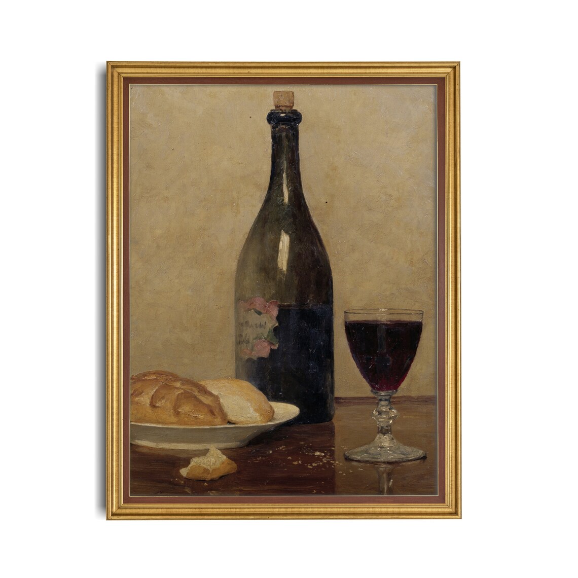 Vintage Still Life With Wine And Bread, Art Print - Image 3