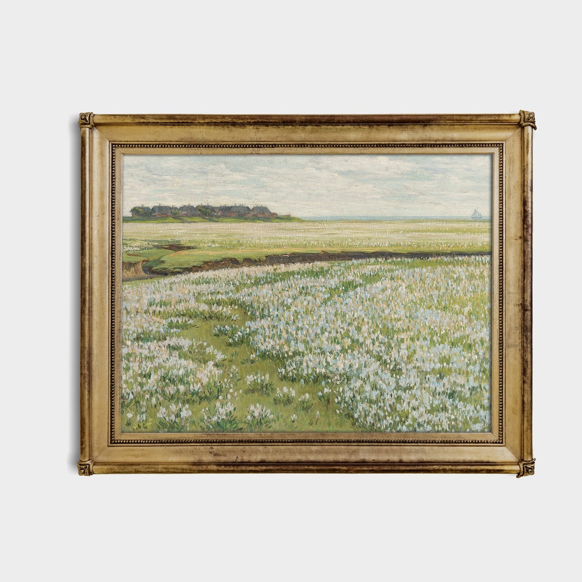 Wildflower Meadow with a Distant Village Antique Landscape Poster - Image 4