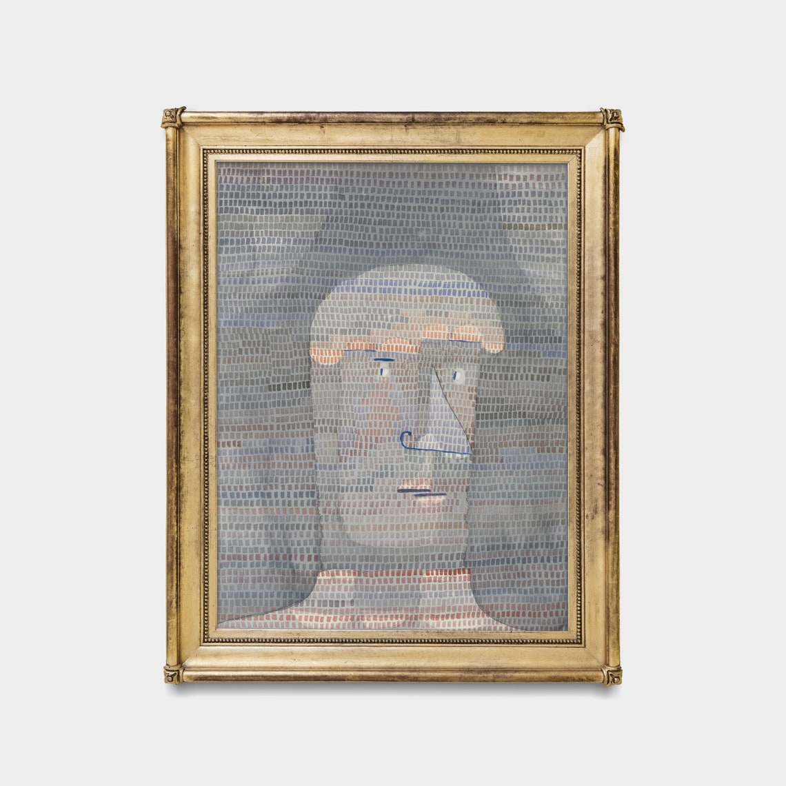 Mosaic Face in Muted Gray and Blue Tones Abstract Art Poster - Image 3