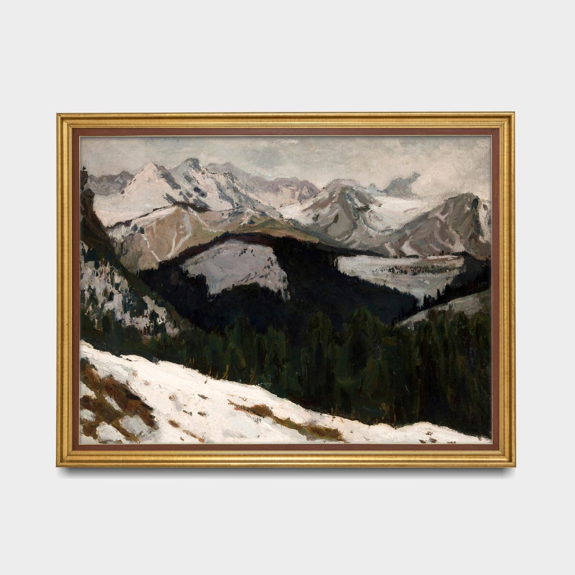 Alpine Panorama with Snow-Capped Peaks and Dark Valley Poster - Image 5