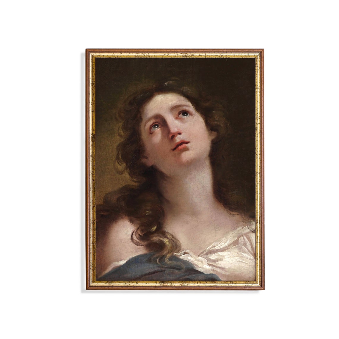 Young Woman Gazing Upward with Soulful Eyes Baroque Portrait Poster