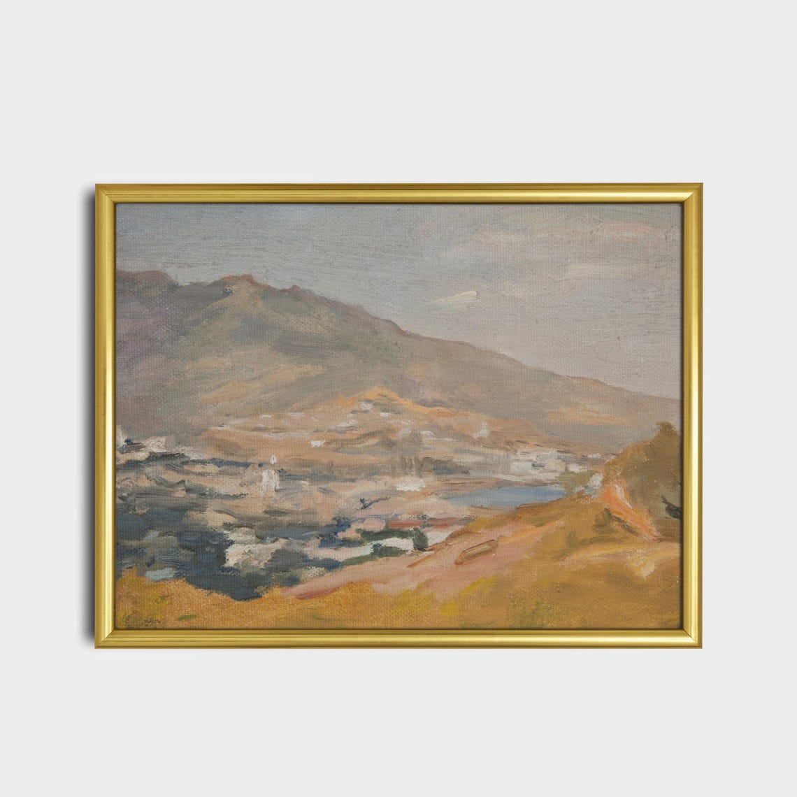 Antique Mountain Village By A Lake Landscape Painting Poster - Image 2
