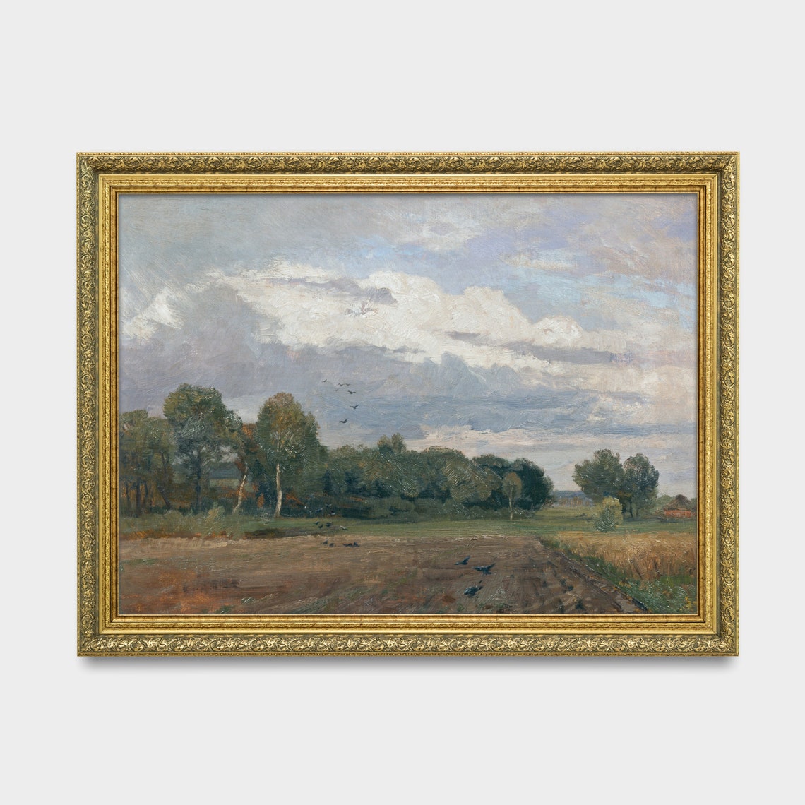 Vintage Plowed Field With Crows Under Dramatic Clouds Country Poster - Image 3