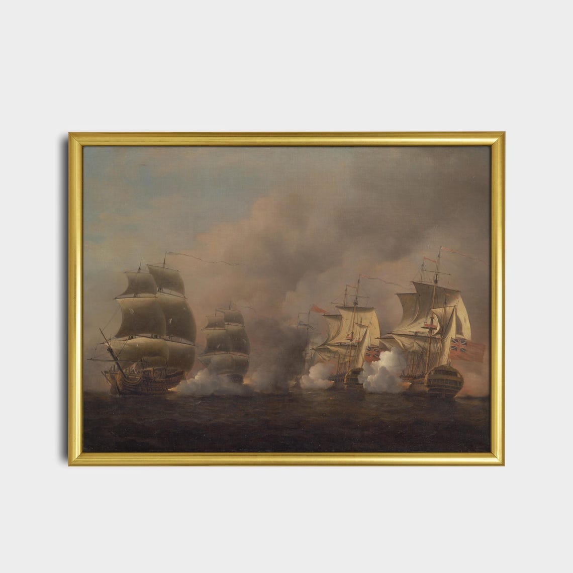 Tall Ships Exchanging Cannon Fire in a Naval Battle Marine Poster - Image 2