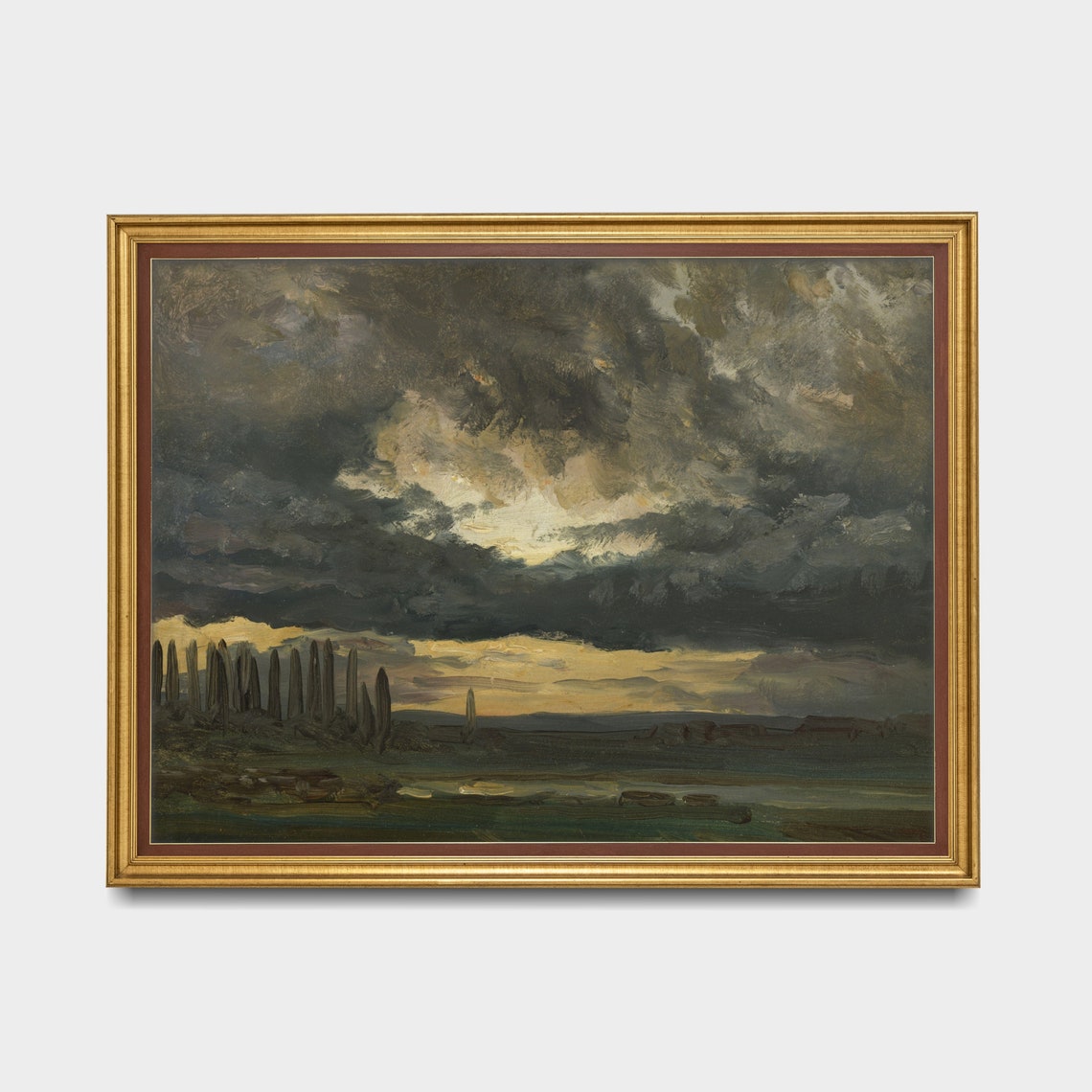 Antique Dark Storm Clouds Over a Plain at Sunset Sky Study Poster - Image 3