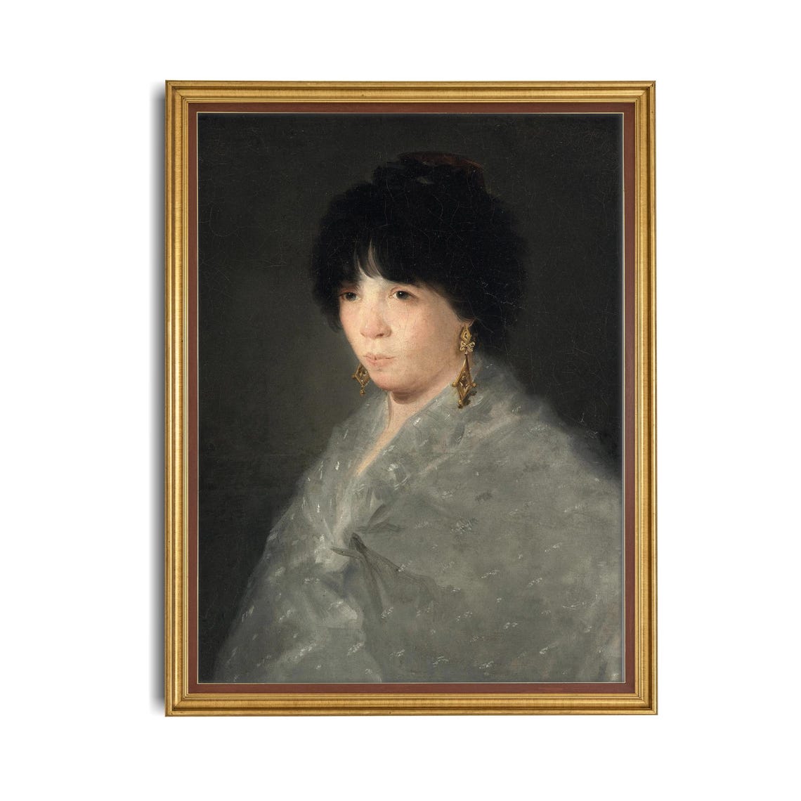 Woman in Grey Shawl Moody Vintage Portrait Oil Painting Poster - Image 4