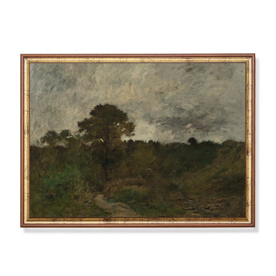 Print And Ship Vintage Landscape Painting Antique Nature Print Mailed Art Farmhouse Decor Rustic Moody Print Vintage Home Decor