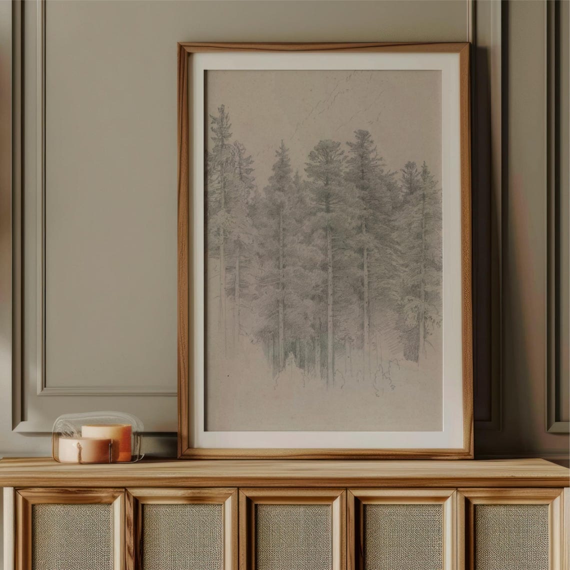 Antique Pencil Sketch Of Tall Pines Forest Drawing Art Poster - Image 5