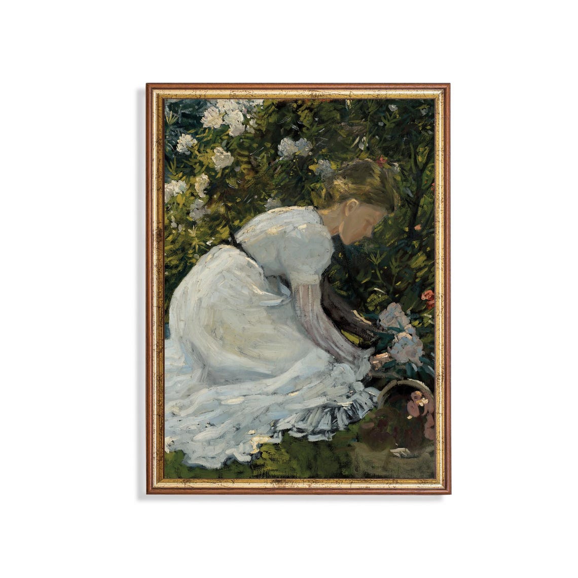 Printed And Shipped Vintage Girl Portrait Young Girl With Flowers Antique Portrait Painting Rustic Prints Girl Gathering Flowers