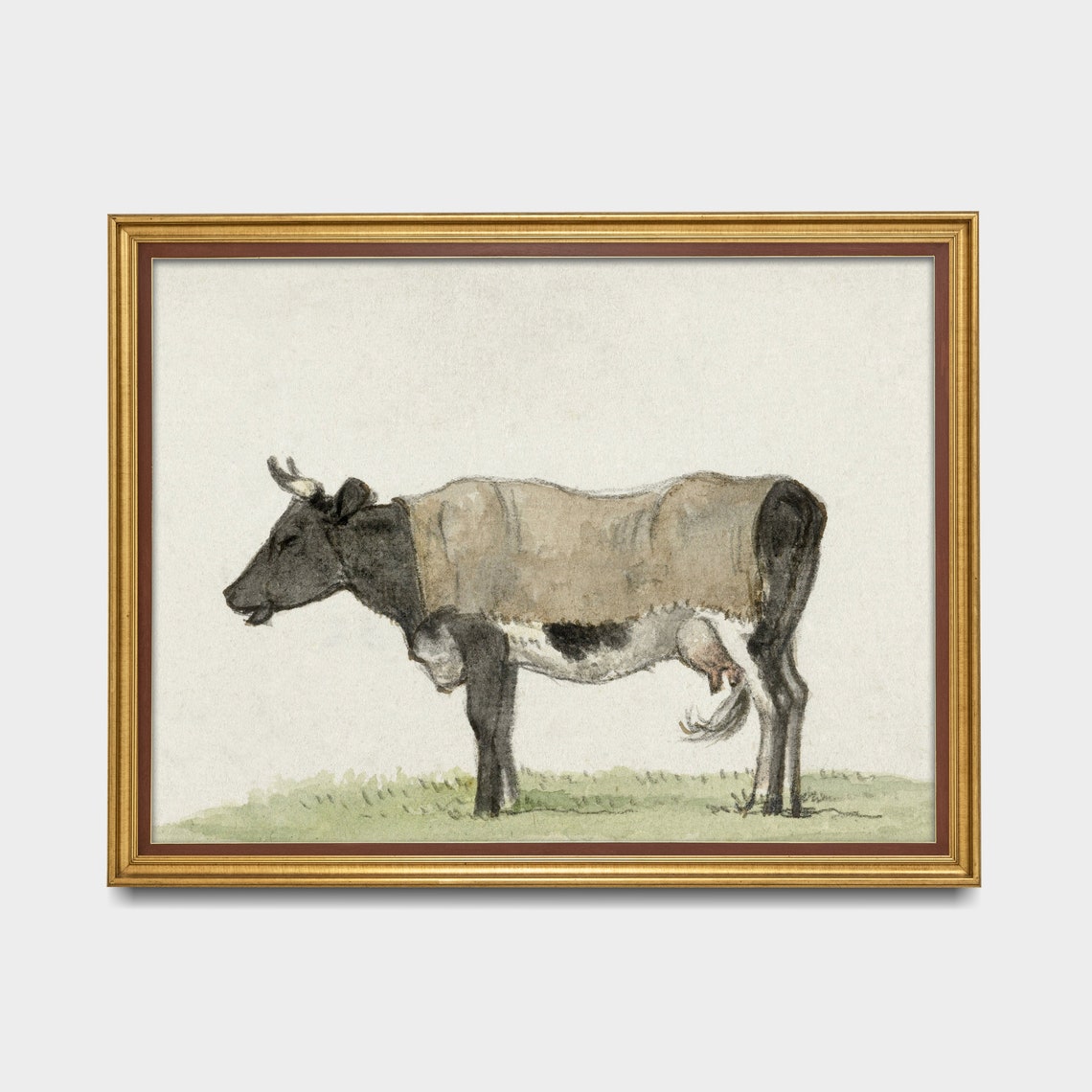 Standing Cow in Profile Antique Farm Animal Watercolor Poster - Image 4