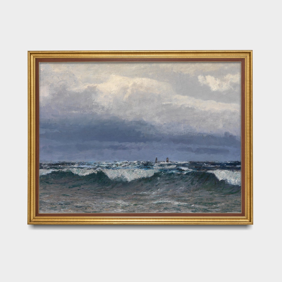 Stormy Ocean Waves with Lighthouse Vintage Seascape Painting Poster - Image 3