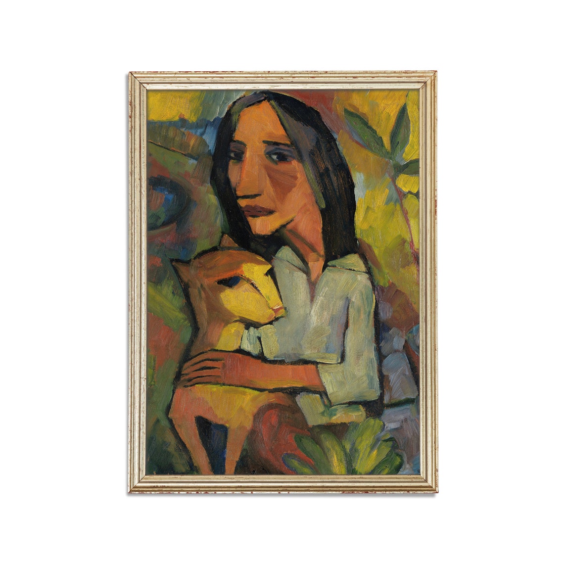 Expressionist Portrait of a Young Woman Holding Her Cat Poster - Image 2