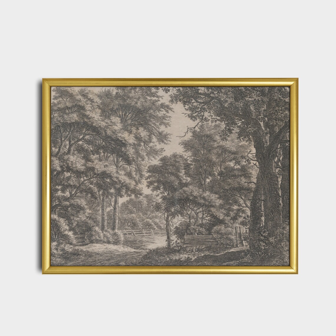 Print And Ship Landscape Sketch Print Vintage Drawing Neutral Rustic Country Decor Antique Etching Wall Art Forest Nature Art - Image 2