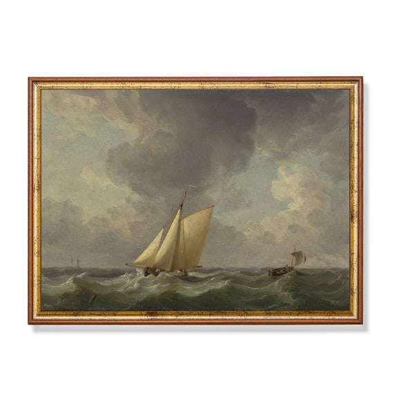 Vintage Sailing Ship Seascape Art Print, Rustic Nautical Decor