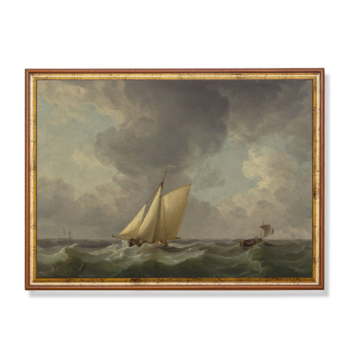 Vintage Sailing Ship Seascape Art Print, Rustic Nautical Decor