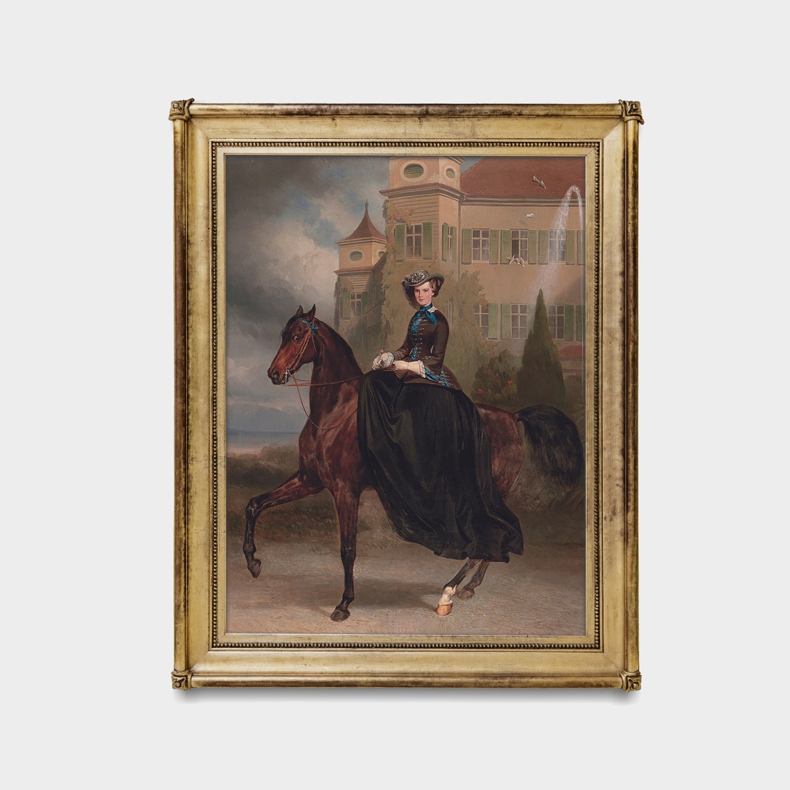 Victorian Lady Sidesaddle on Chestnut Horse Equestrian Portrait Print - Image 4