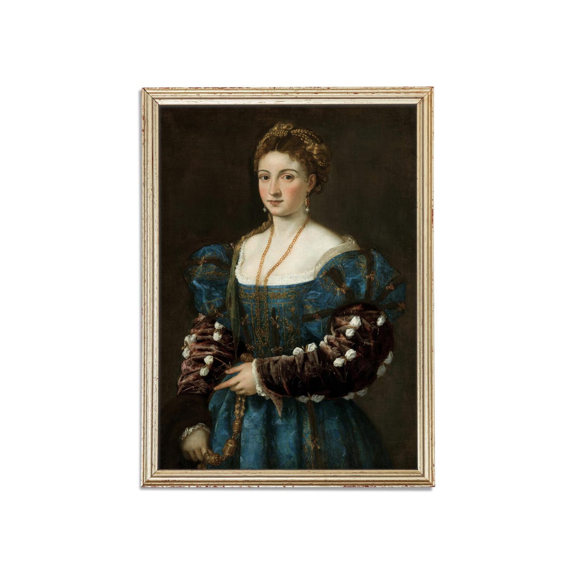 Renaissance Noblewoman in Blue Velvet Gown Old Master Portrait Poster - Image 3