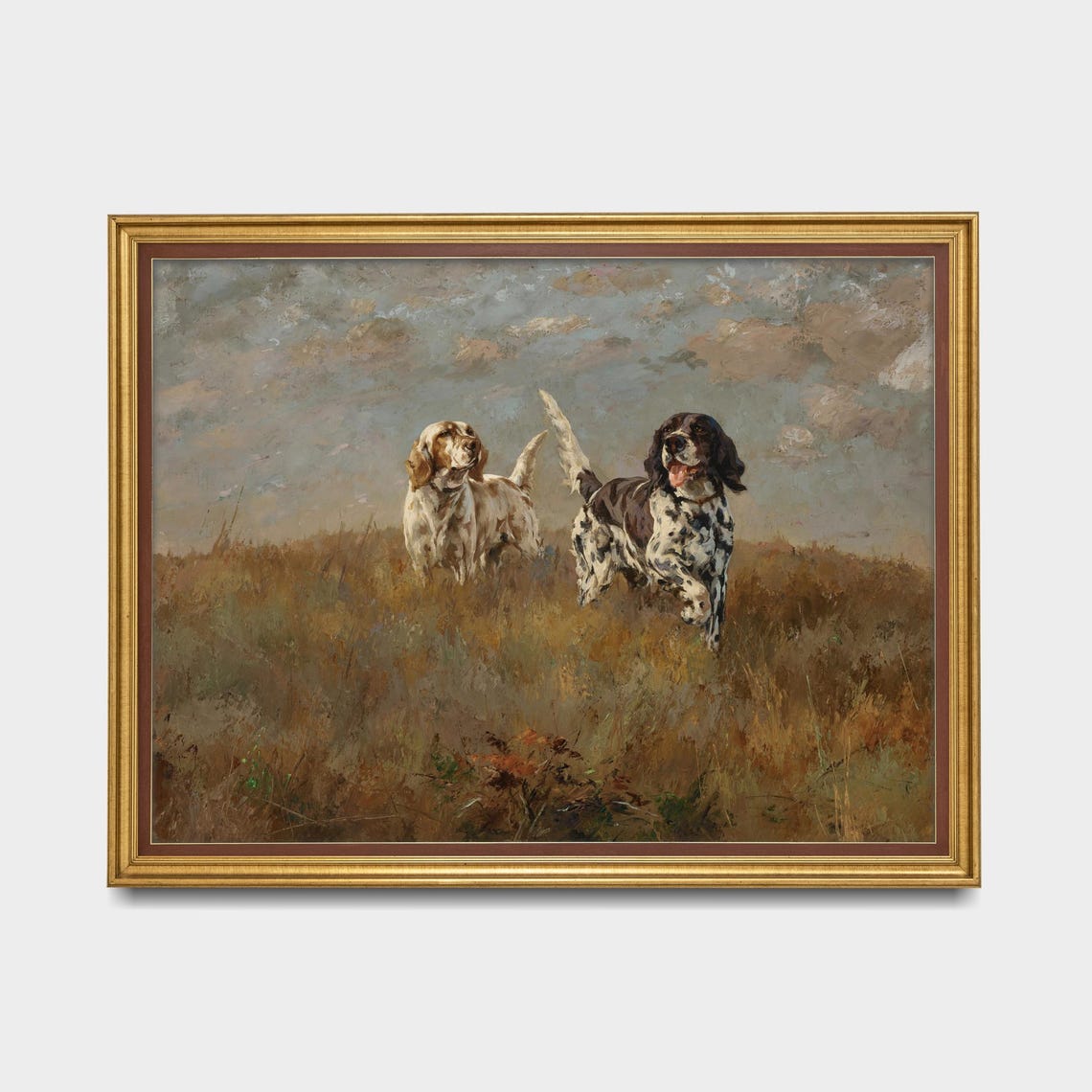 Antique Painting Of Two Setters Running In Field Fine Art Poster - Image 5