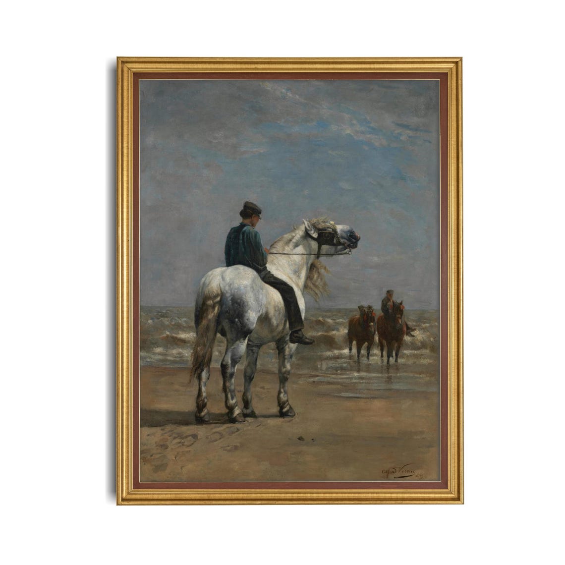 Alfred Verwee Horses on the Beach Antique Equine Art Wall Poster - Image 4