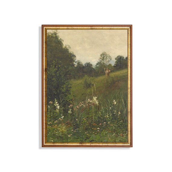 Mailed Print Vintage Landscape Tree Dark Forest Painting Antique Art Print Vertical Wall Art Farmhouse Wall Decor