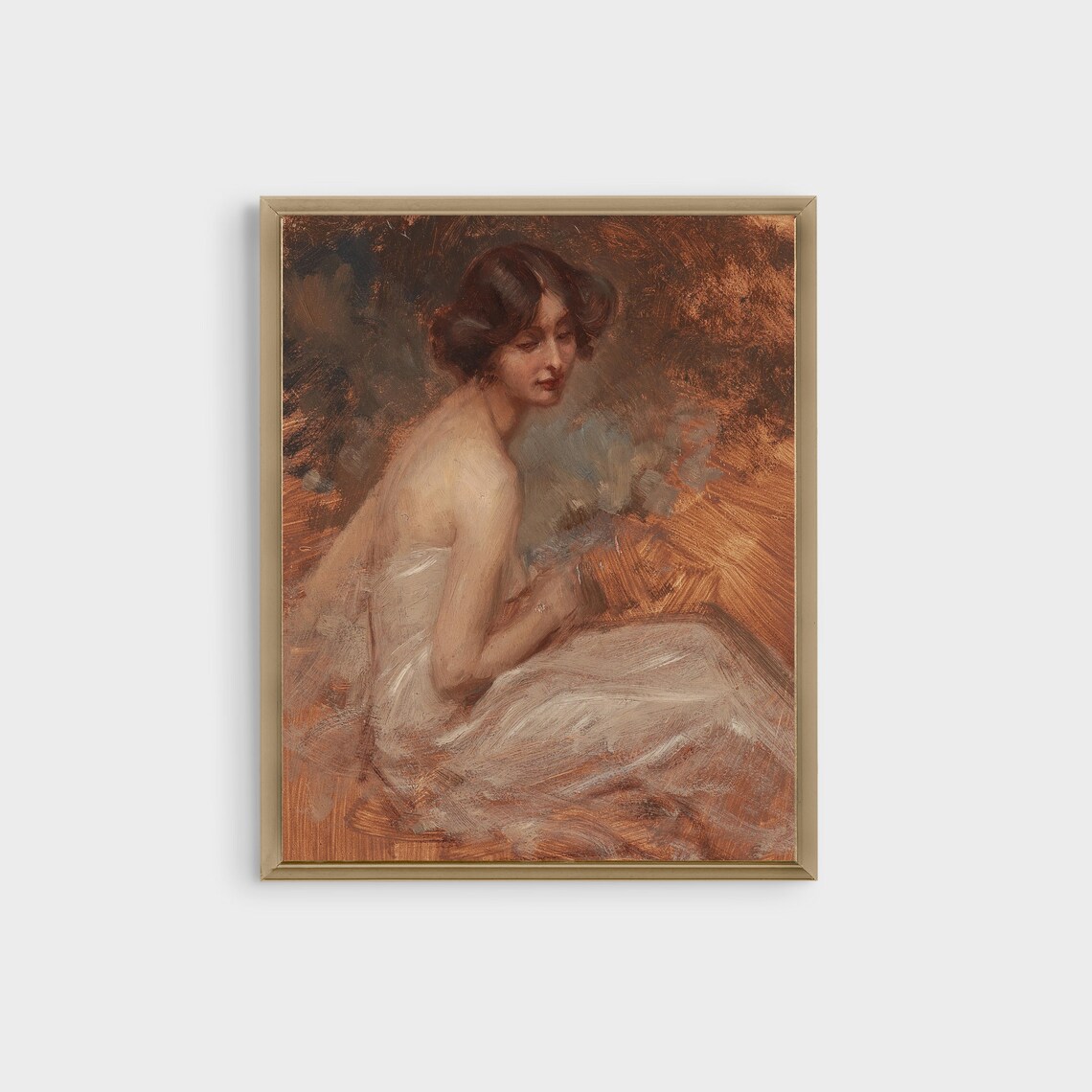 Portrait of a Lady in White Dress Antique Oil Painting Poster - Image 4