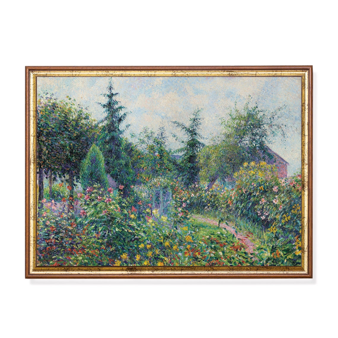 Impressionist Summer Garden in Bloom by the Cottage Wall Art