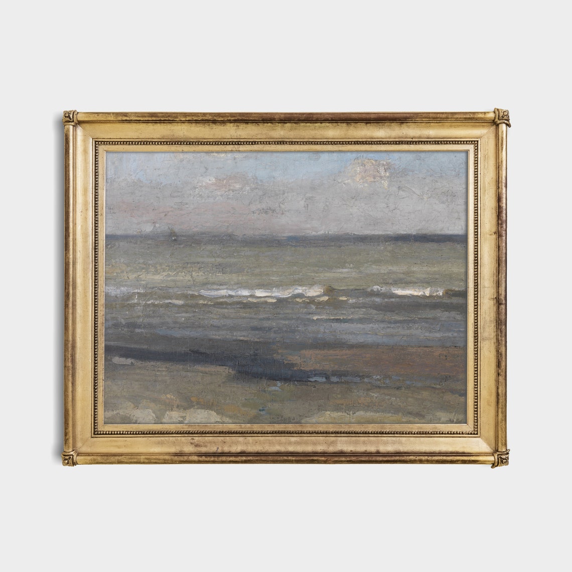 Misty Overcast Beach Tonal Seascape Vintage Ocean Painting Poster - Image 4