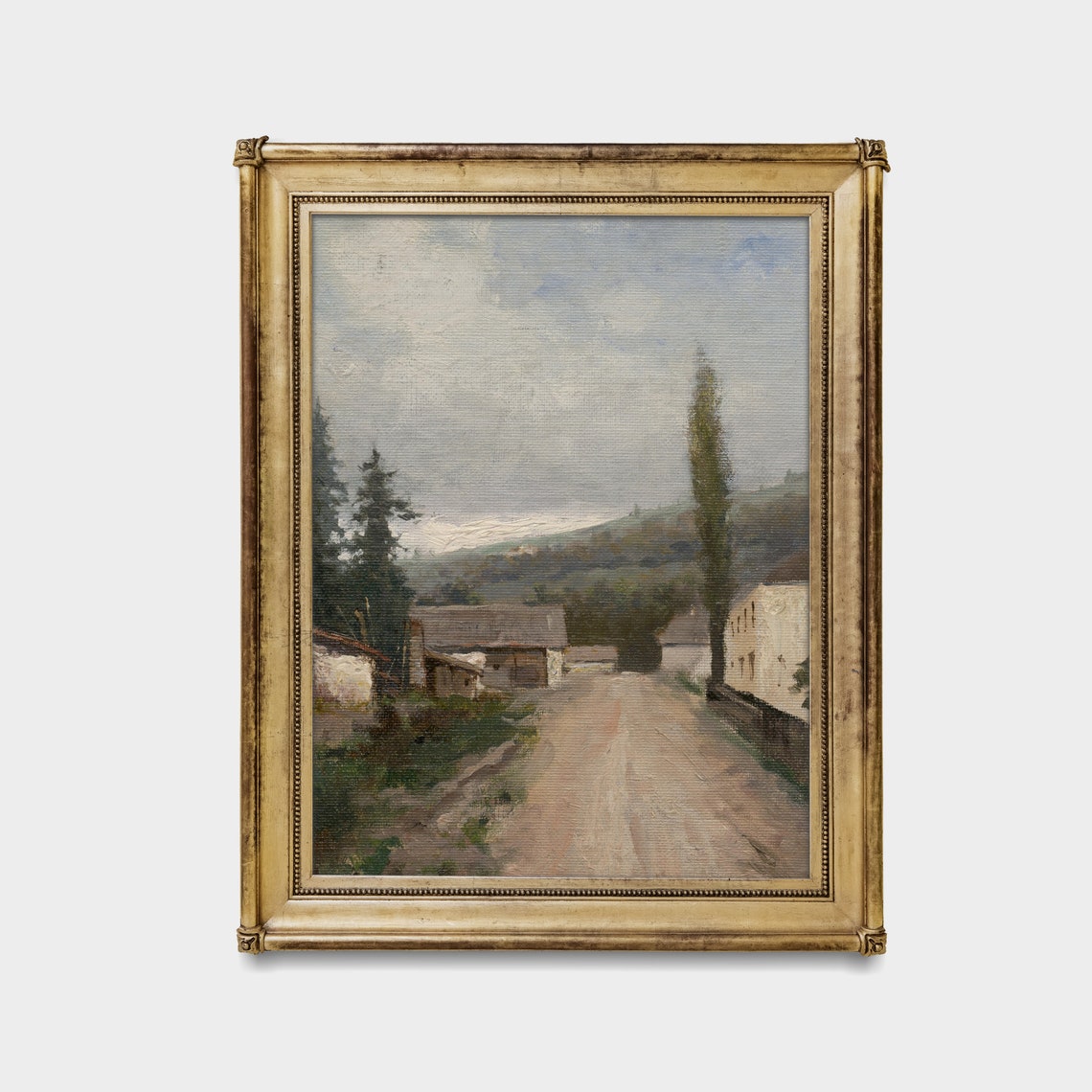 Rustic Village Road with a Tall Poplar Tree Vintage Vertical Poster - Image 4