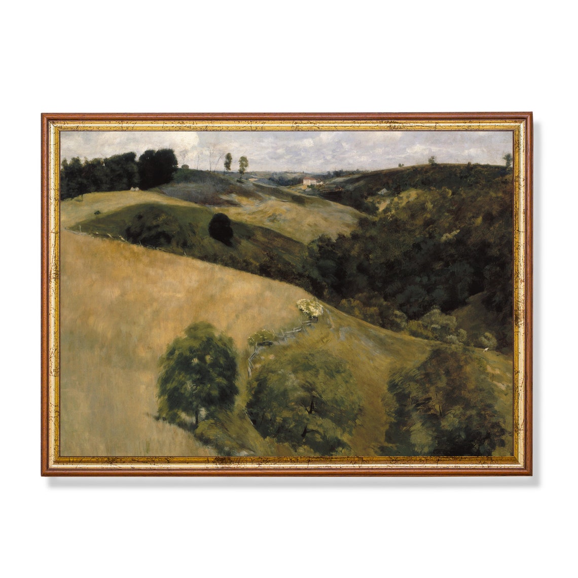 Golden Rolling Hills Farmland Vintage Country Landscape Paint Poster