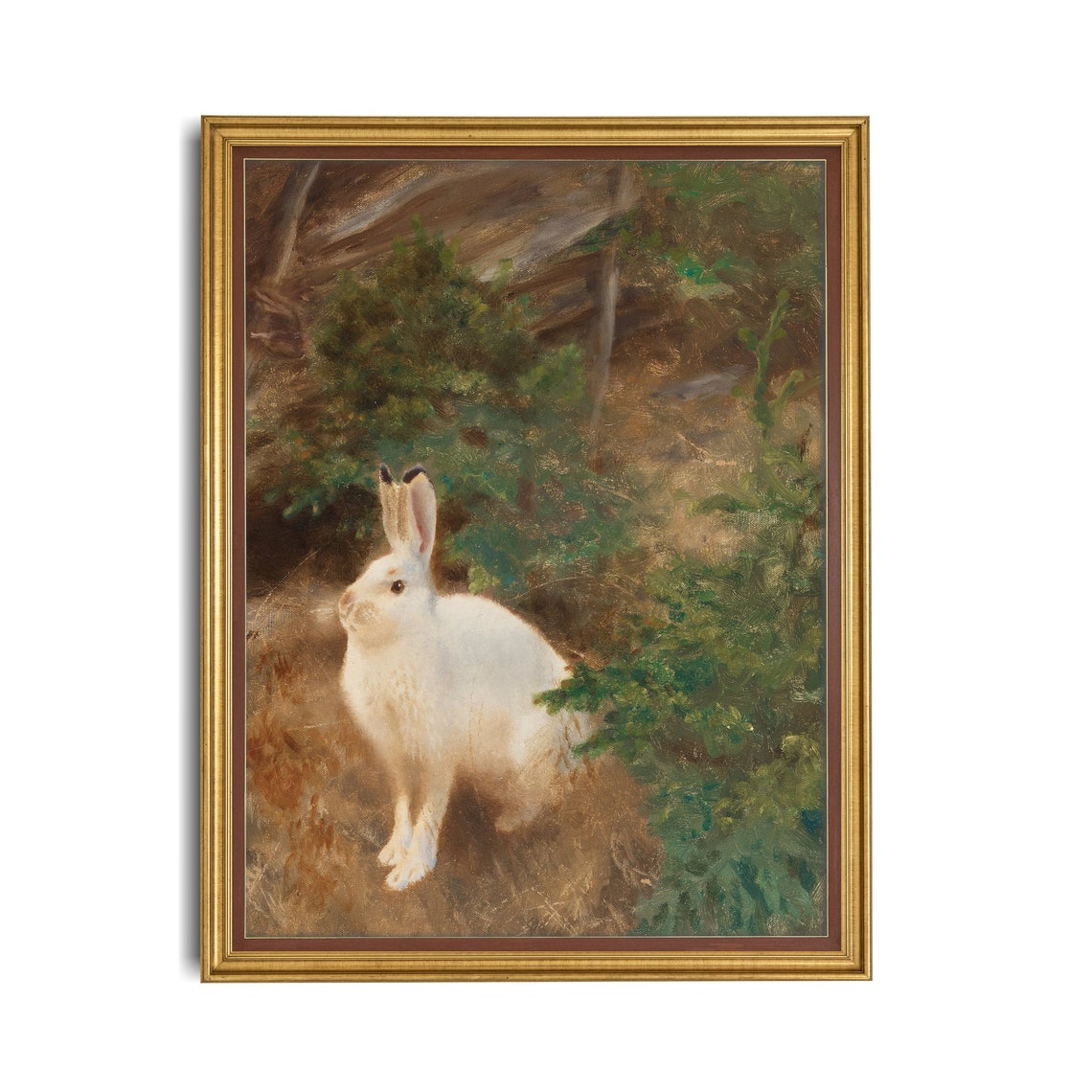 White Hare at the Forest Edge Vintage Rabbit Wildlife Art Poster - Image 2