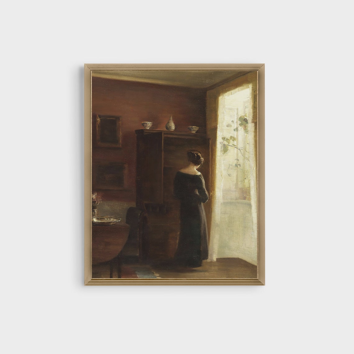 Woman Standing by Sunlit Window Danish Interior Painting Poster
