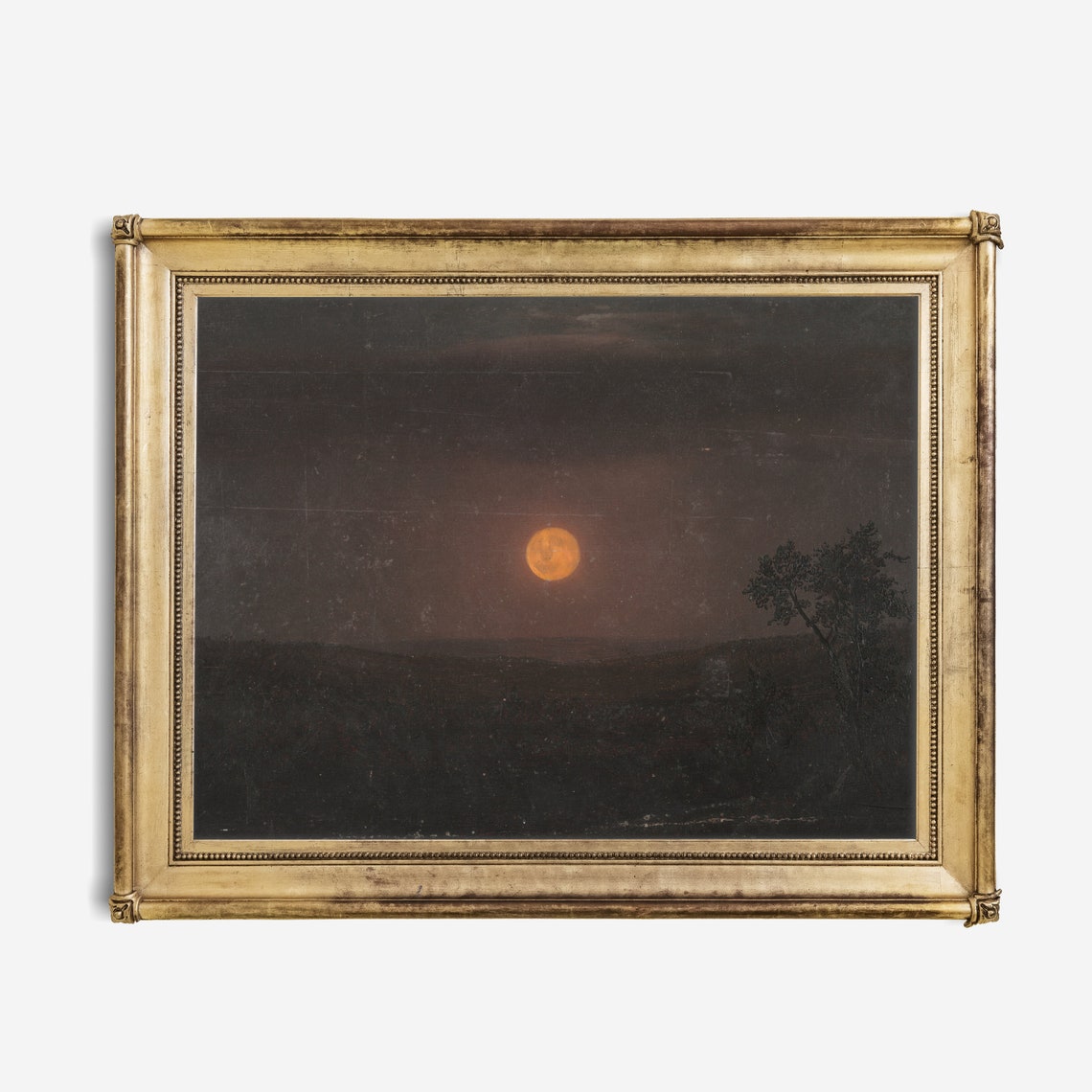 Full Orange Moon Over Dark Night Landscape Vintage Nocturne Oil Poster - Image 2