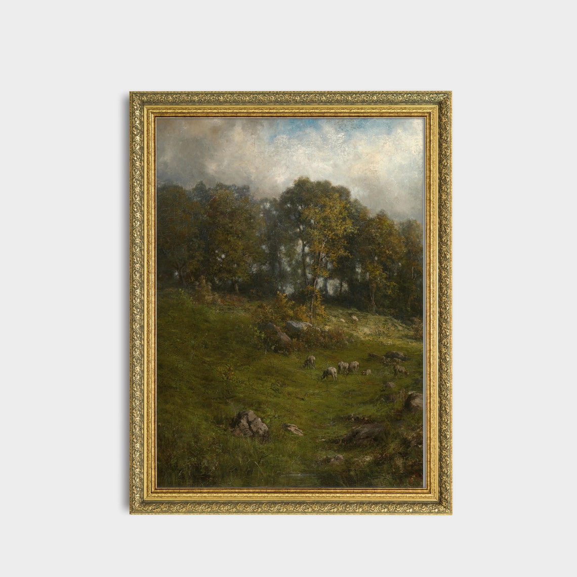 Sheep Grazing In A Moody Forest Meadow Barbizon Landscape Poster - Image 3