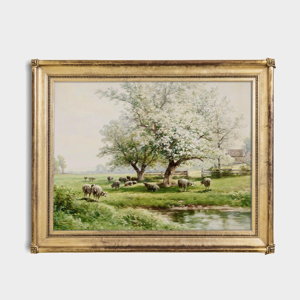 Sheep in Landscape Painting, Rustic Country Decor - Image 2