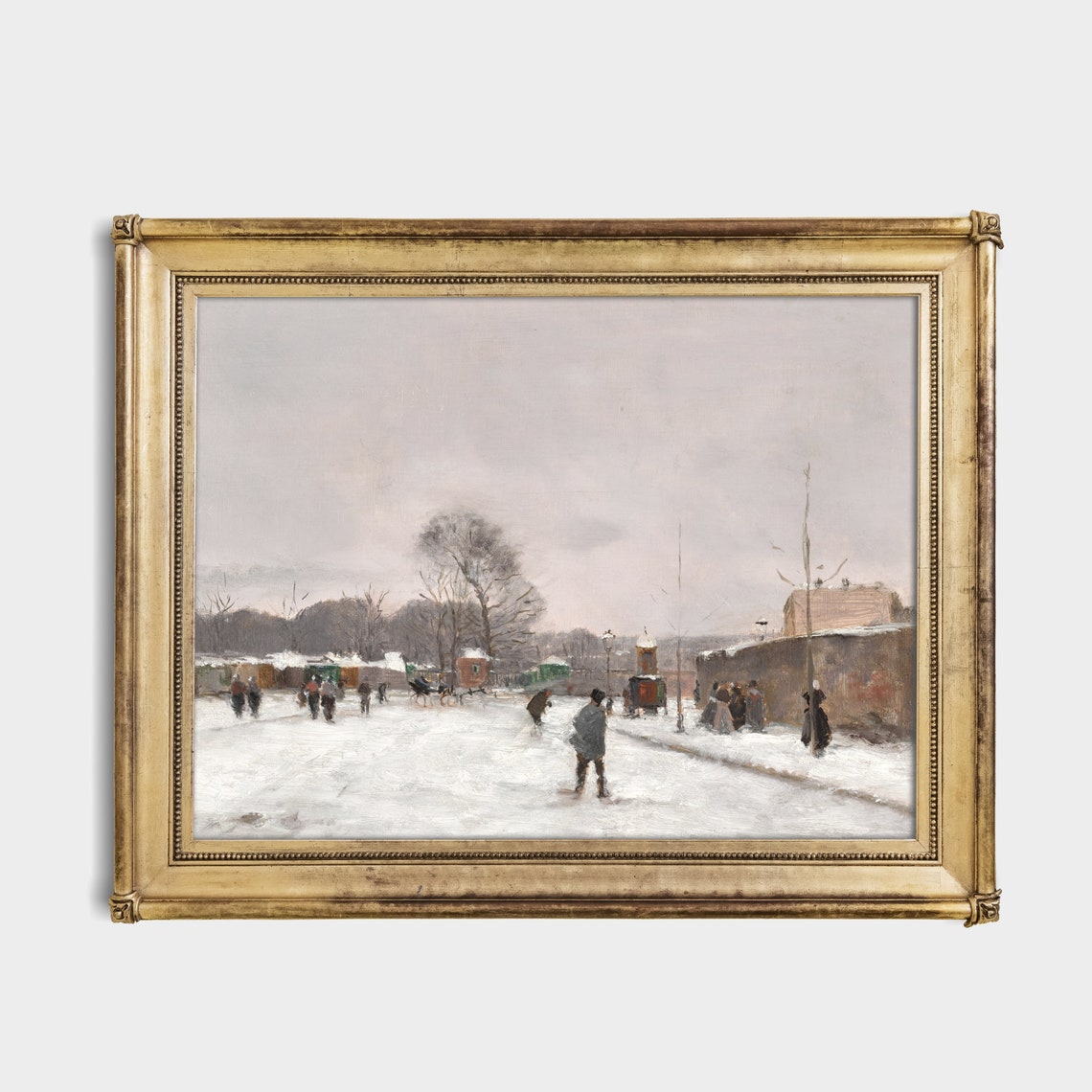 Snowy Town Street With Strolling Figures Vintage Winter Village Poster - Image 2