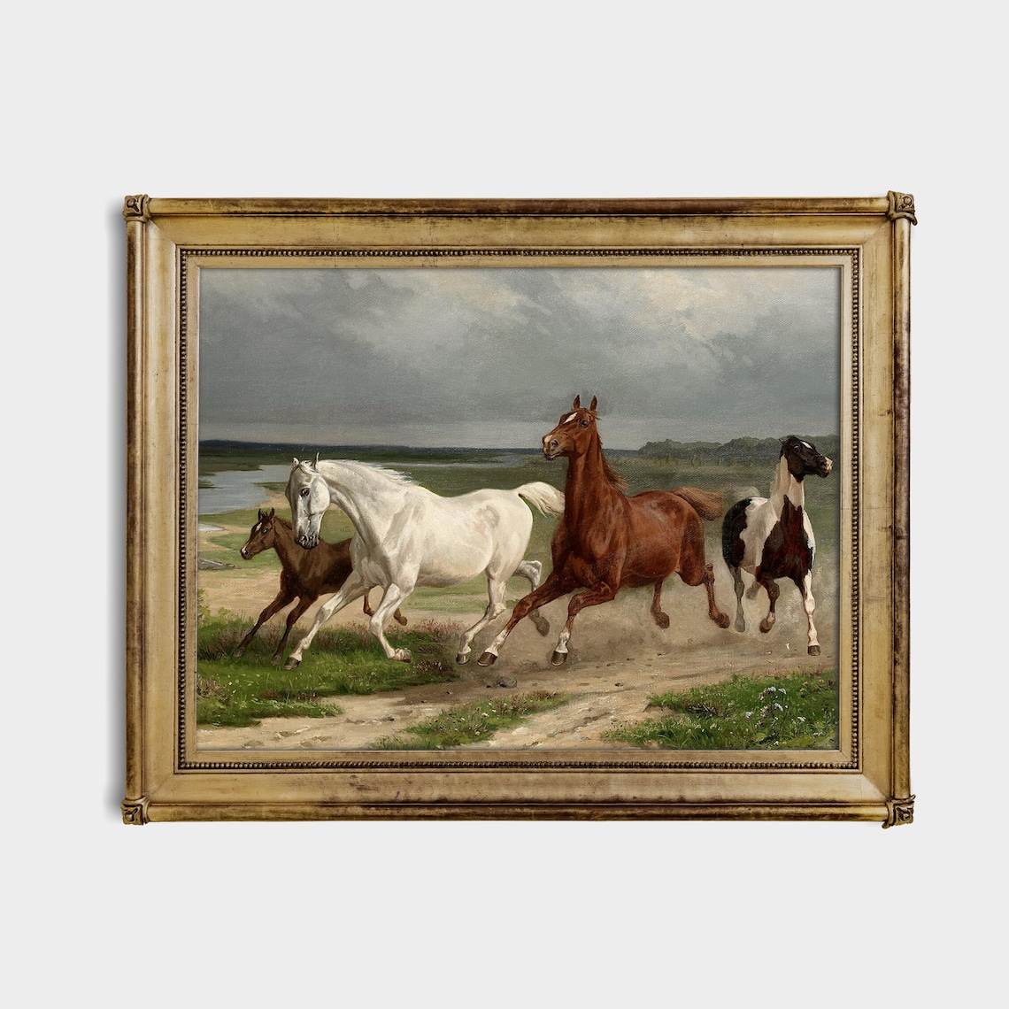 Vintage Horse Painting, Antique Equestrian Oil Print - Image 4