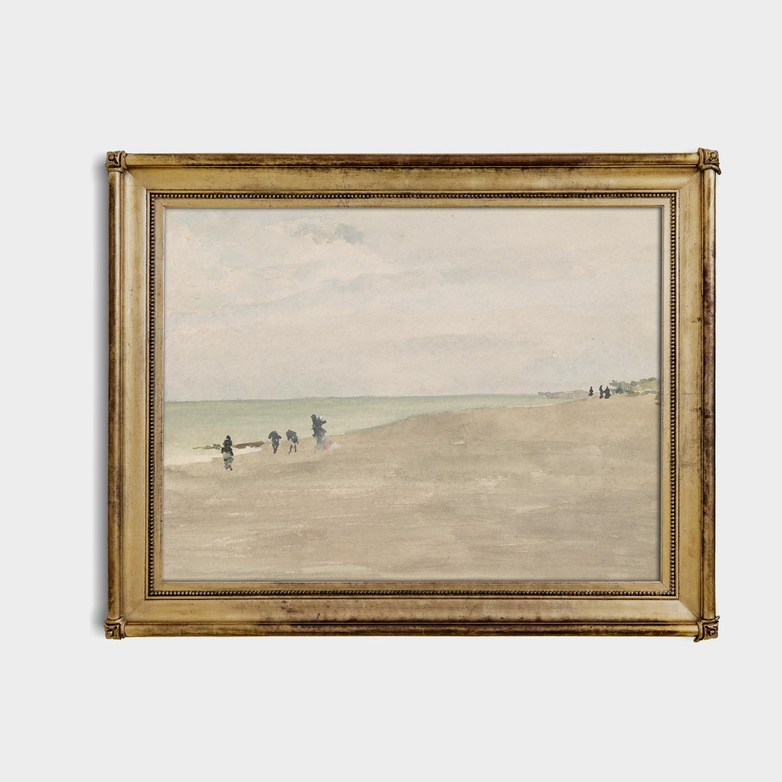 Minimalist Pale Beach Watercolor Painting with Tiny Figures Poster - Image 4