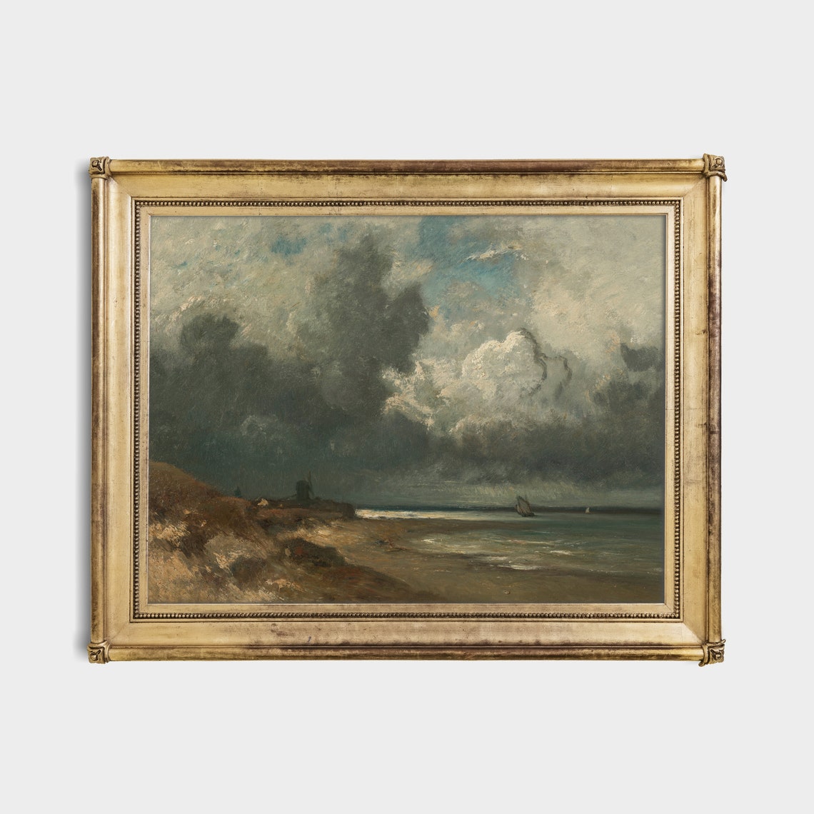Moody Stormy Coastline Sailboat Vintage Seascape Painting Poster - Image 4